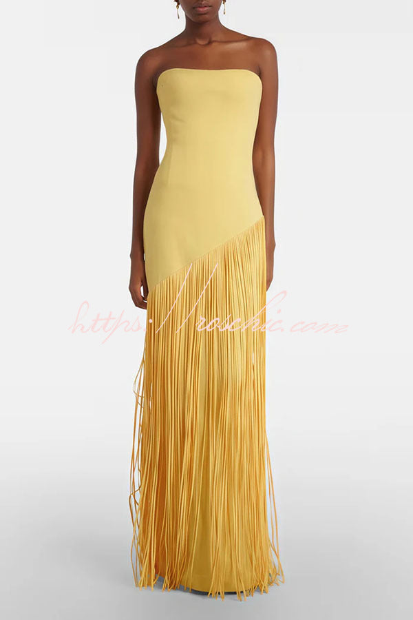Fringed Hem Maxi Gown with Detachable Shawl Detail