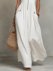 White Bohemian Maxi Dress with Zip-Front Detail