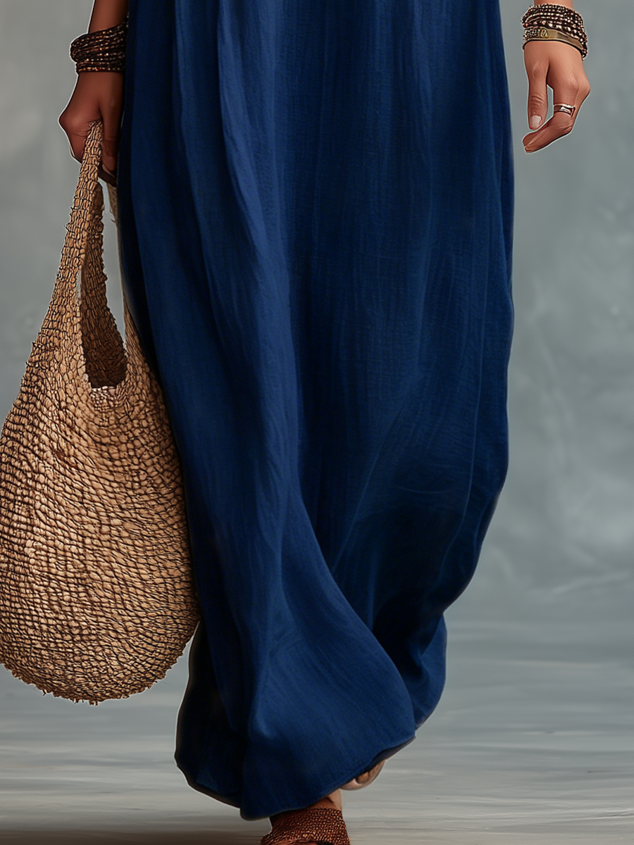 Navy Sleeveless Maxi Dress for Formal Occasions