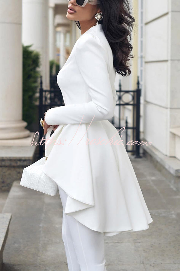 Stand Collar Ruffle Blazer & High-Rise Pencil Pants Set