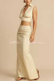 Cotton Twill V-Neck Crop Top with Plunging Neckline