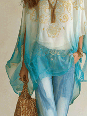 Turquoise Ombre Sheer Long Sleeve Blouse | Coastal Style