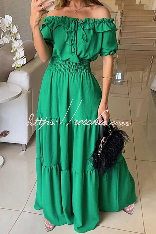 One Shoulder Smocked Waist Maxi Dress – Vacation Style