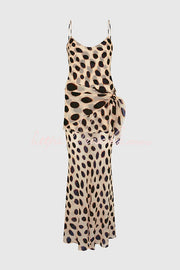 Leopard Polka Dot Chiffon Slip Maxi Dress with Detachable Scarf
