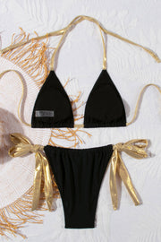 Halter Neck Gold Tie Two-Piece Bikini Swimsuit