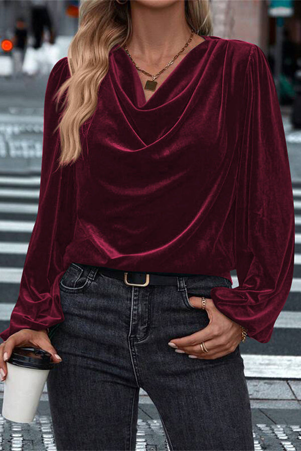 Velvet Long Sleeve V-Neck Loose Top | Vacation Blouse