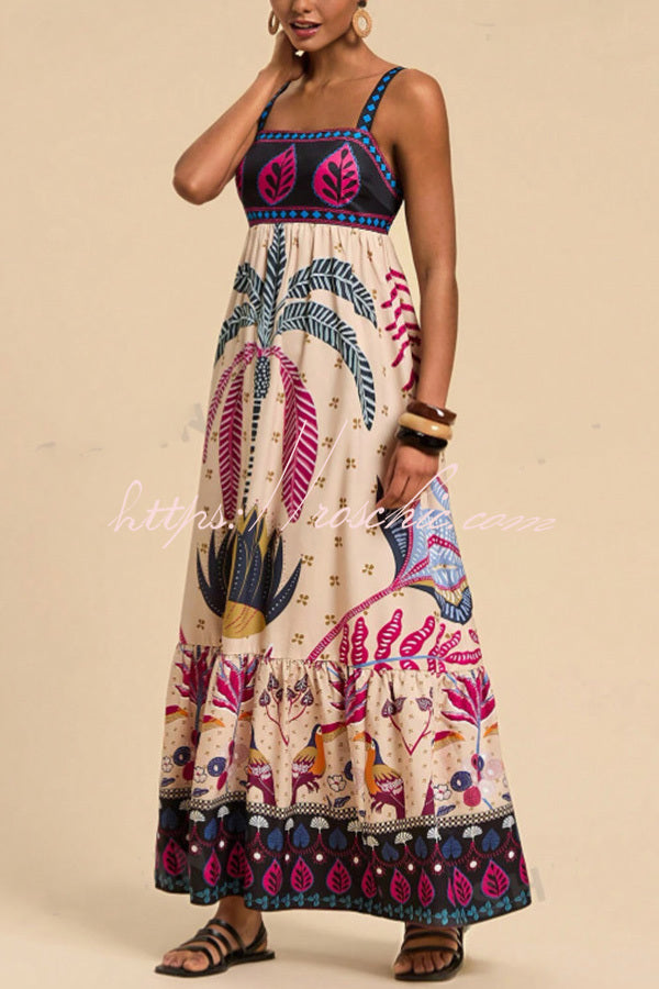Tropical Print Backless Maxi Dress – Vacation Resort Wear