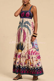Tropical Print Backless Maxi Dress – Vacation Resort Wear