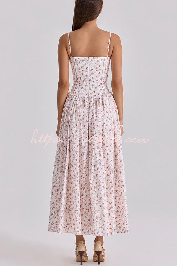 Robe midi en coton extensible à imprimé floral avec bordure en échelle