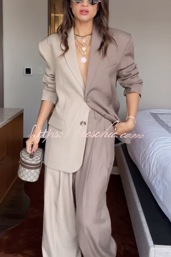 Two-Tone Oversized Blazer and Wide-Leg Pants Set