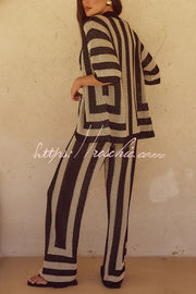 Knit Collared Short-Sleeve Top & Elastic Waist Pants Set