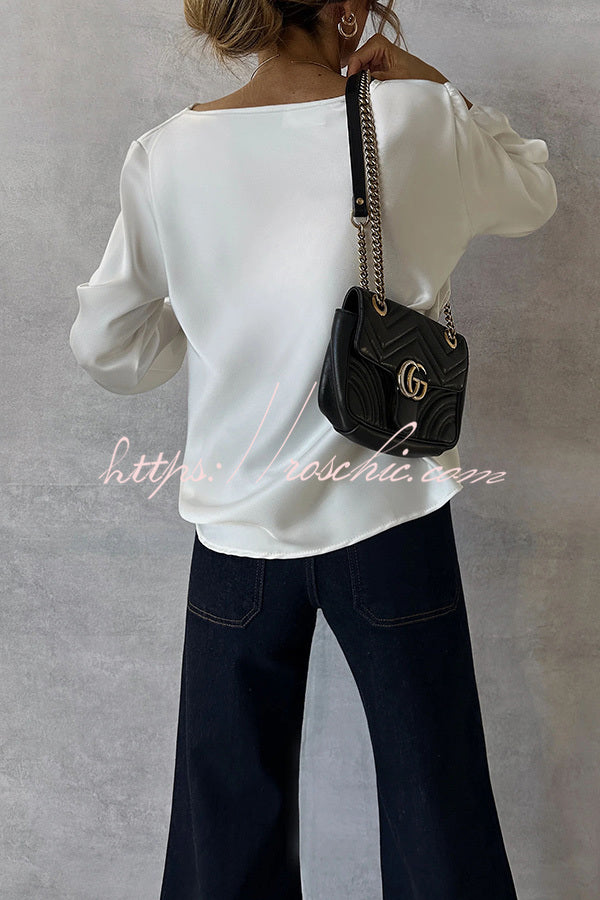 Satin Cowl Drape Neck Blouse – Long Sleeve Loose Fit Top