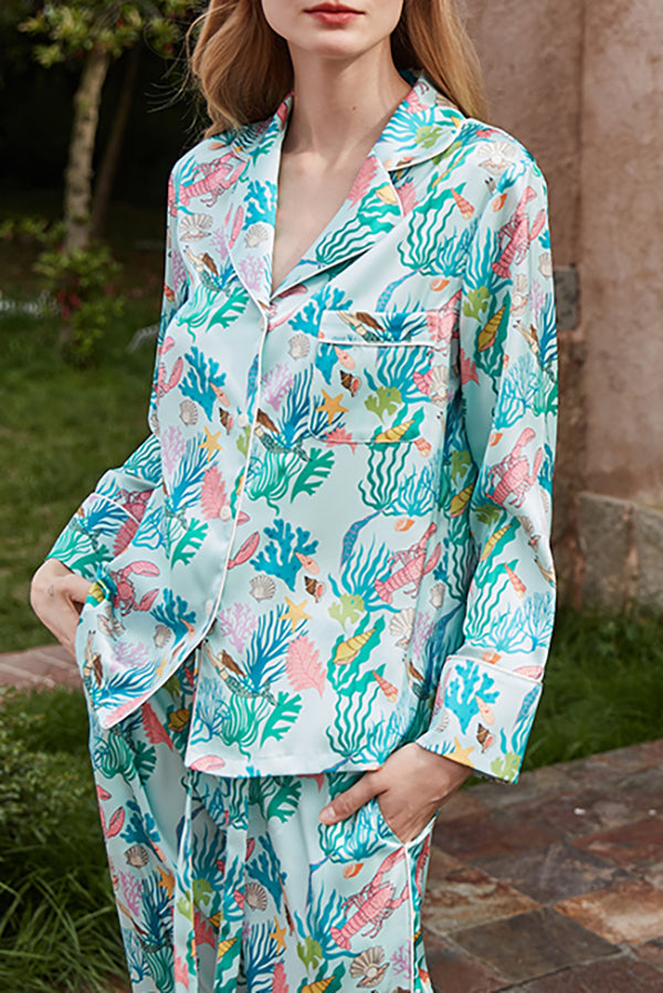 Underwater Print Long Sleeve Two-Piece Set – Loose Fit