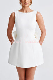 Pearl Bow Mini Dress – Sleeveless Slim-Fit Party Dress