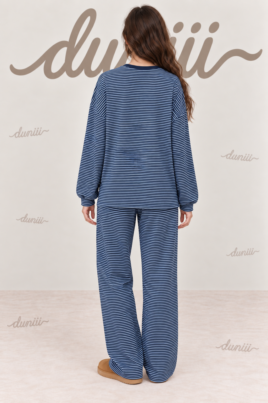 Duniii Striped Cotton Long Sleeve Lounge Set