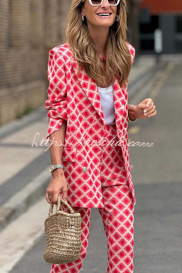 Ensemble blazer à revers imprimé et pantalon évasé – Coupe ample