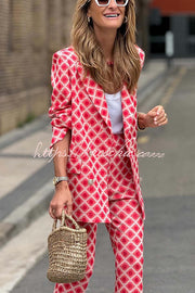 Ensemble blazer à revers imprimé et pantalon évasé – Coupe ample