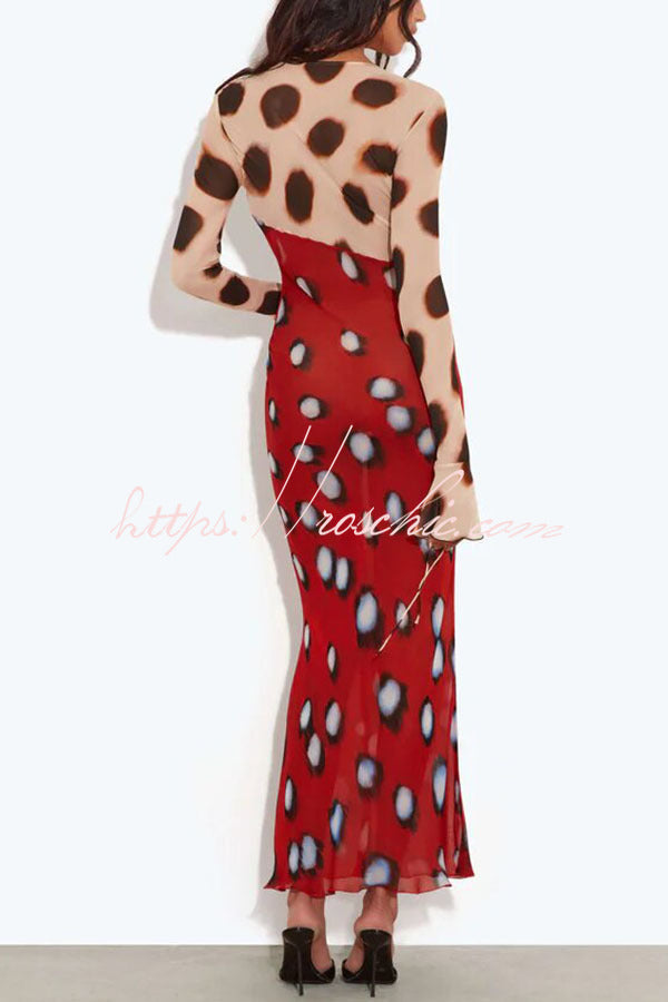 Animal & Butterfly Print Colorblock Maxi Dress