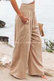 Smocked Pocketed Pants – Loose Fit Slub Cotton Vacation Style