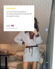 Striped 2 Piece Sweatshirt and Mini Skirt Set