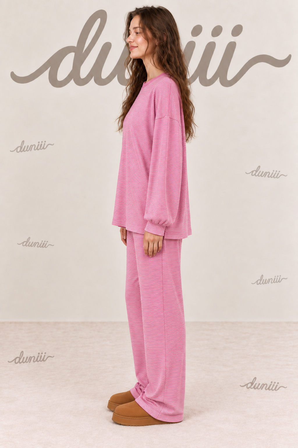 Duniii Striped Cotton Long Sleeve Lounge Set