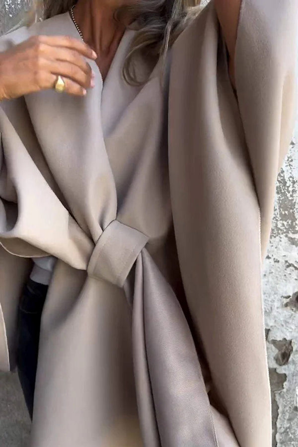 Women's Loose V-Neck Shawl Cape Jacket – Casual Long Sleeve