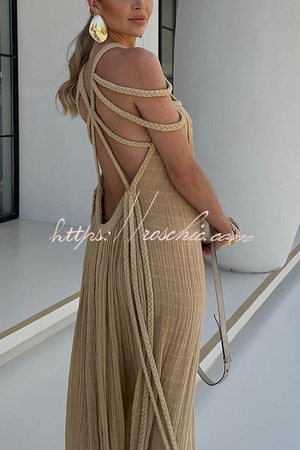 Linen Blend Draped Braid Maxi Cover-Up Dress