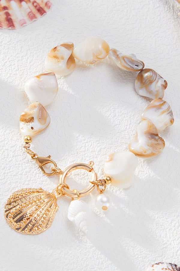 Imitation Pearl Conch & Starfish Pendant Necklace and Bracelet