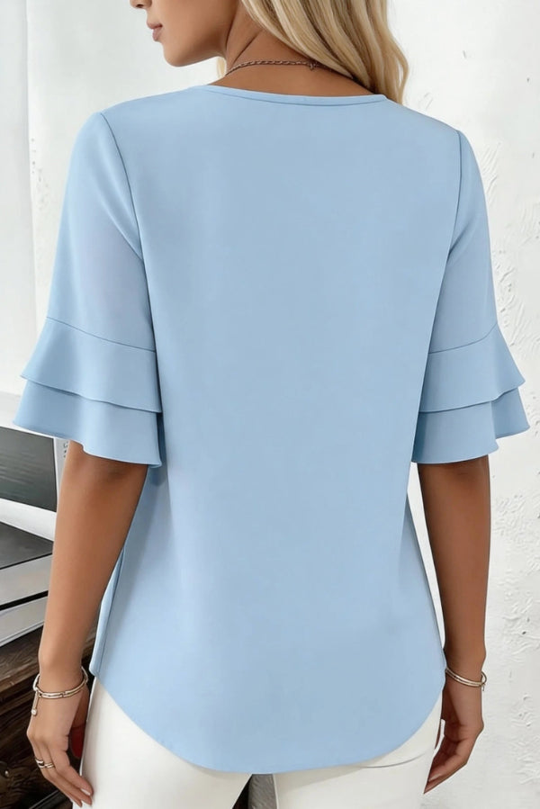 Loose Fit Solid Color Short Sleeve Casual Top