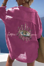 Linen Blend Sequin Oversized Shirt | Vacation Cover-Up