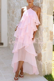 Chiffon Halter Neck Ruffle Maxi Dress – Loose Fit