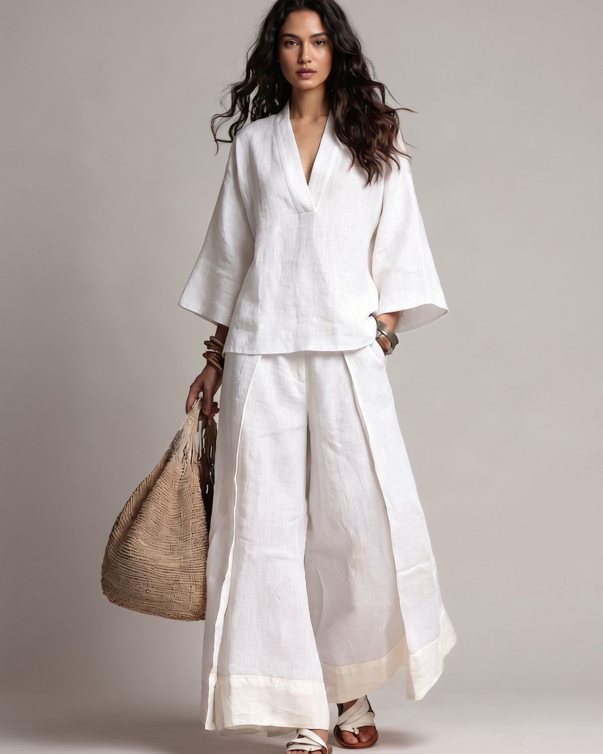 Bohemian Linen Tunic & Palazzo Pants Set