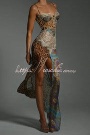 Chiffon Leopard Print Maxi Dress with High Slit