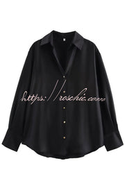 Satin Texture Long Sleeve Loose Shirt | Office Blouse