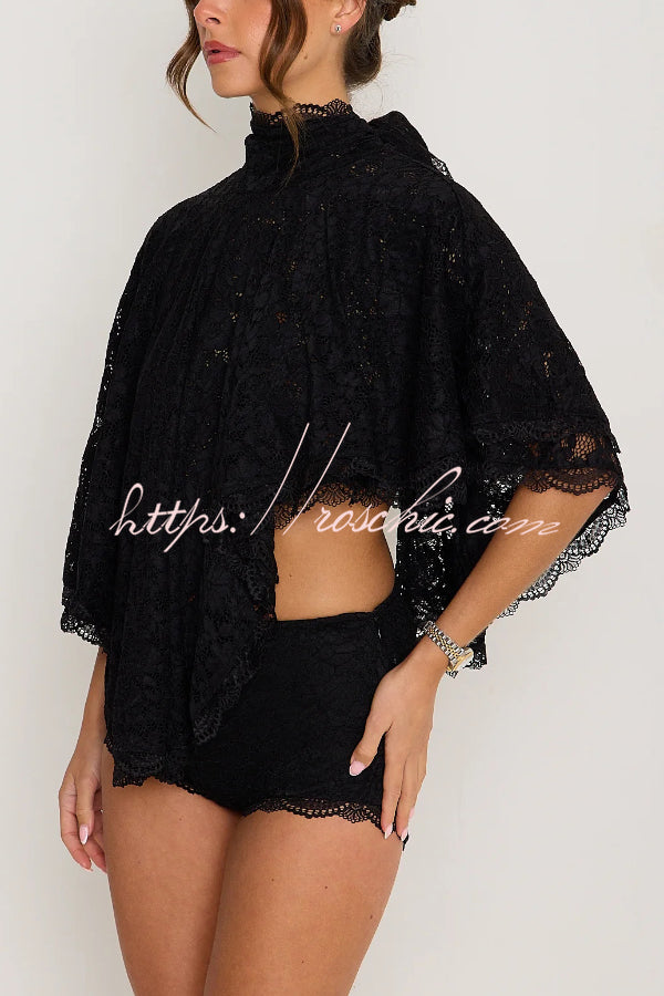 Lace Openwork Batwing Top & Slim Shorts Set – Vacation