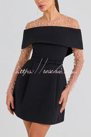 Off-the-Shoulder Mini Dress with Pockets & Removable Belt