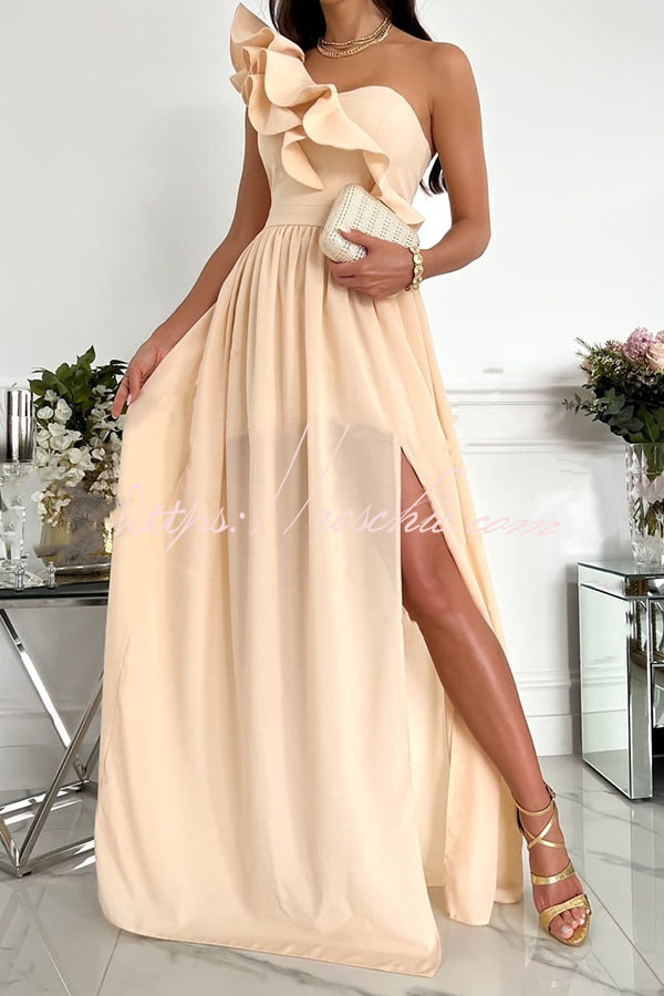 Ruffle One Shoulder Maxi Dress – Loose Fit Party Style