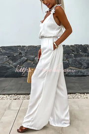 Embroidered Flower Sleeveless Jumpsuit – Loose V-Neck