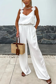 Embroidered Flower Sleeveless Jumpsuit – Loose V-Neck