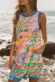Printed Sleeveless Loose Mini Dress with Pockets
