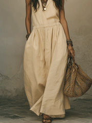 Soft Beige Boho Sleeveless Maxi Dress | Flowy & Relaxed