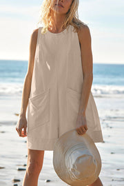 Linen Blend Sleeveless Romper with Pockets – Loose Fit