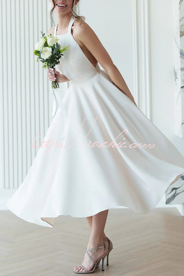Robe midi avec nœud papillon et col licou – Style cintrant la taille