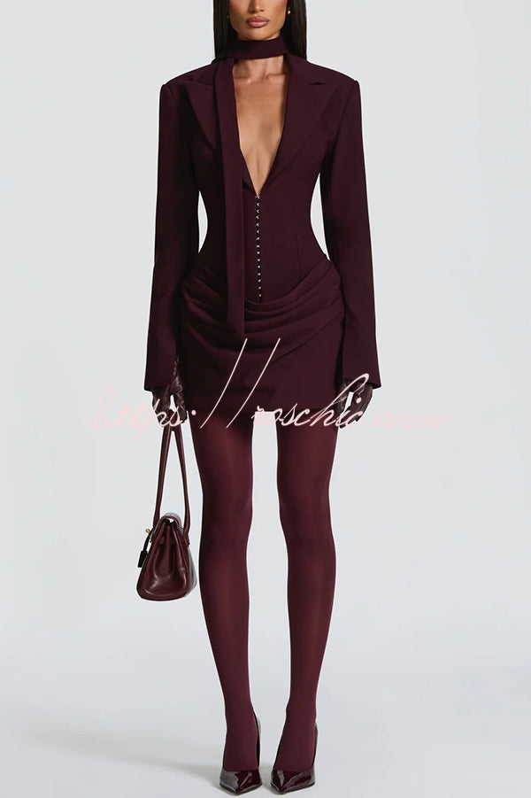Slim-Fit V-Neck Mini Dress – Long Sleeve Office Style