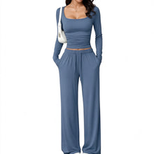 Duniii Square Neck Crop Top & Wide-Leg Pants Set