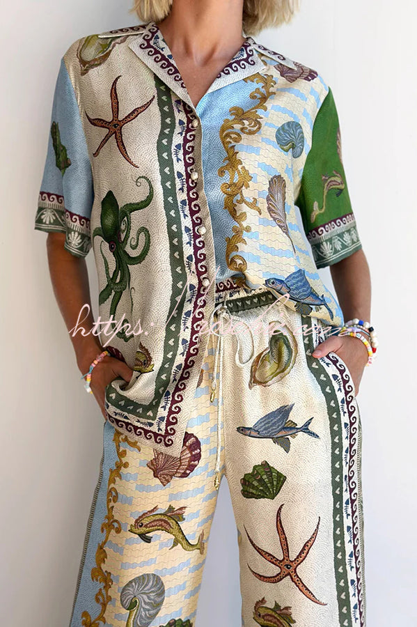 Satin Printed Short Sleeve Shirt & Pants Set
