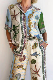 Satin Printed Short Sleeve Shirt & Pants Set