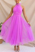 Tulle Halter Maxikjole med samlet detaljer