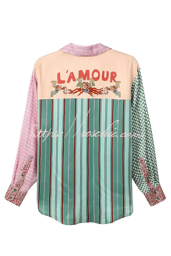 Dragon Print Patchwork Loose Shirt with Chest Pocket