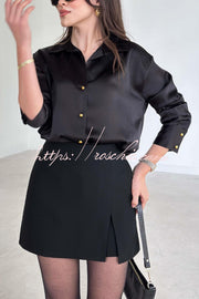 Satin Texture Long Sleeve Loose Shirt | Office Blouse